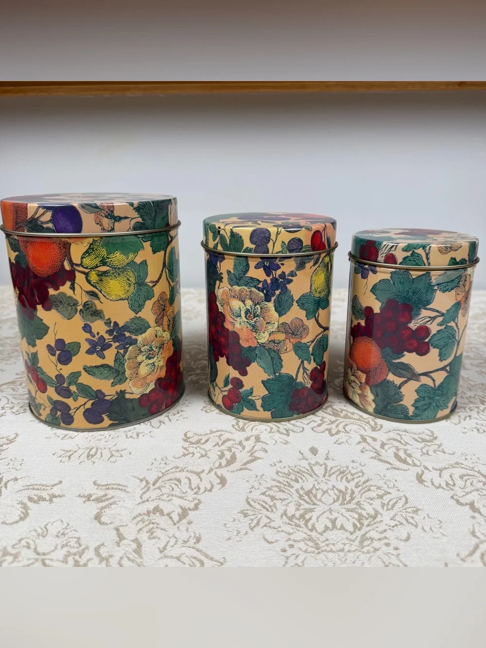 Floral Fruit Pattern Decorative Nesting Tin Canisters - Set of 3